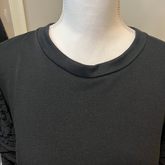 Pleione Black Lace Tiered Ruffle sleeve top, Size Small - Picture 2 of 12
